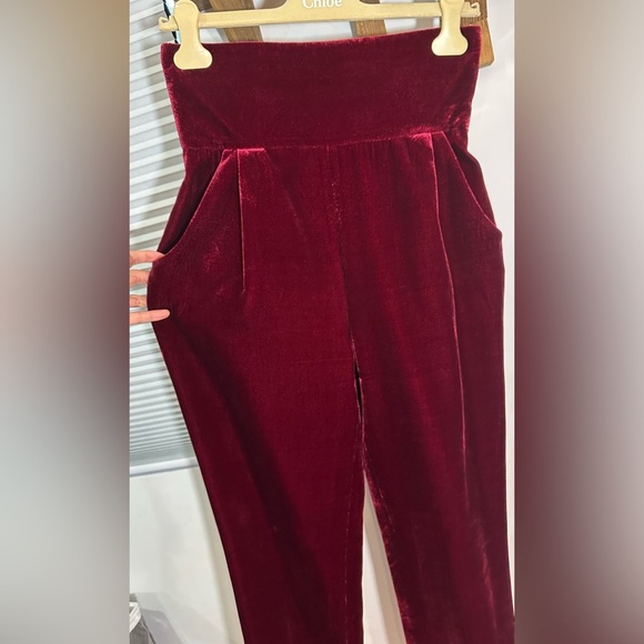 NWT Rasario Silk Velvet High Waisted Trouser Pants Burgundy FR 40 (US 6) - Picture 5 of 14